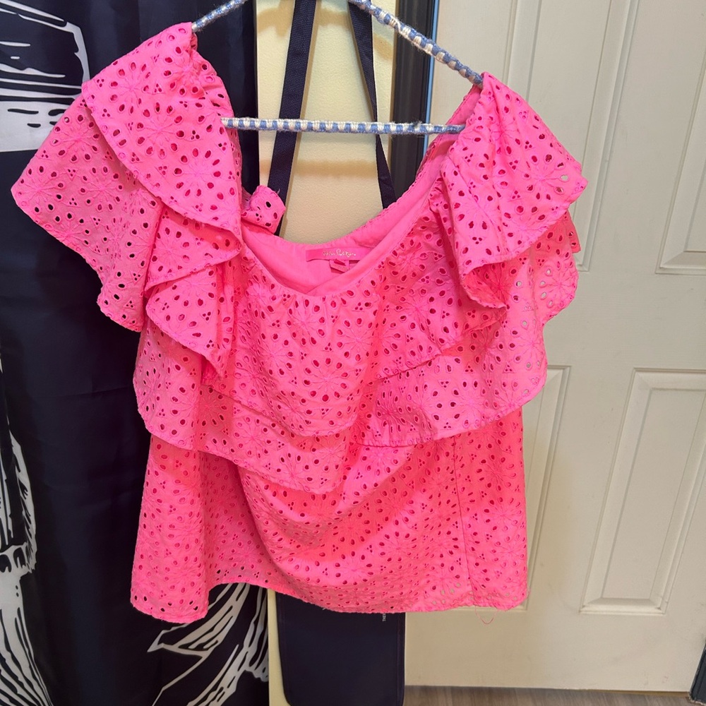 Lilly Pulitzer Vibrant Pink Ruffled Blouse XL